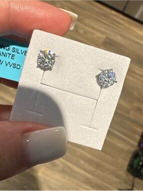 S925 Moissanite Diamond Stud Earrings - Silver